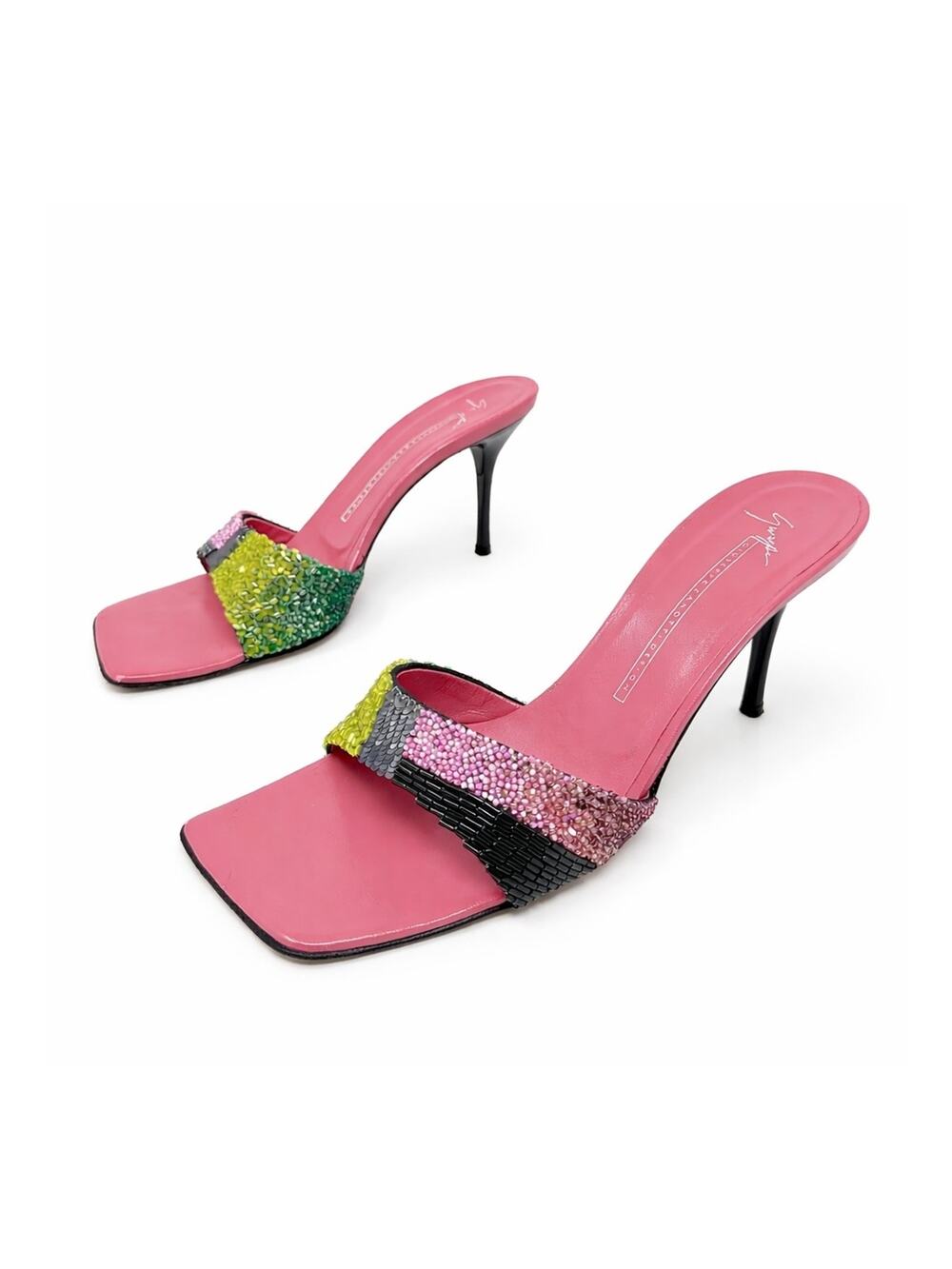 Giuseppe Zanotti Beaded Square Toe Mule Sandals Womens Size EU 38